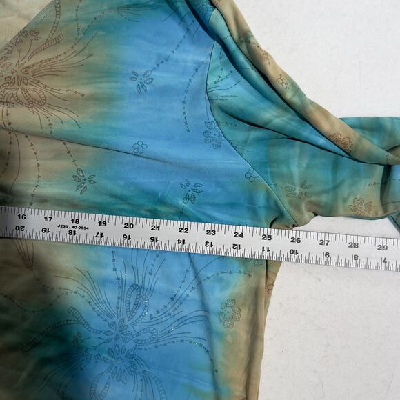 Only Nine Woman Top Metallic Thread Sparkle Floral Tye Dye Blue Green Brown - Picture 7 of 9